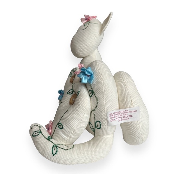 T.L. Toys Stuffed Kitten Embroidered Flowers Satin Ribbon Roses Button Joints - Picture 4 of 6